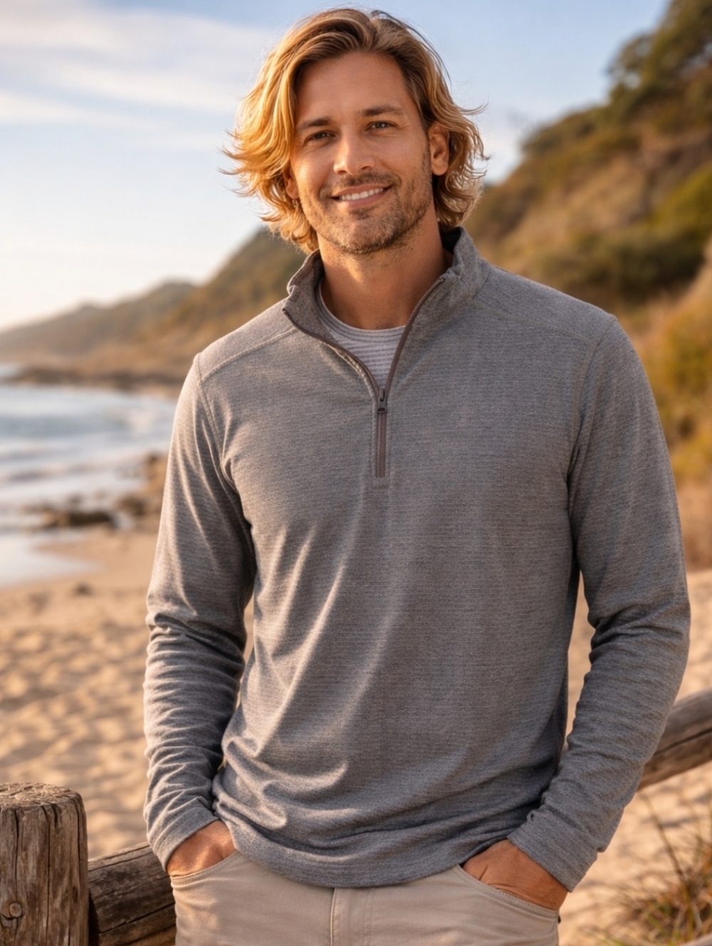 Patagonia Heather Gray Long Sleeve Thermal Base-layer. Light Weight.